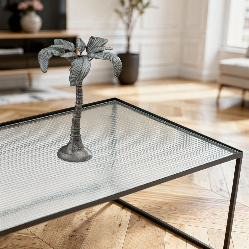 Low table in matt black metal with glass top Nevada