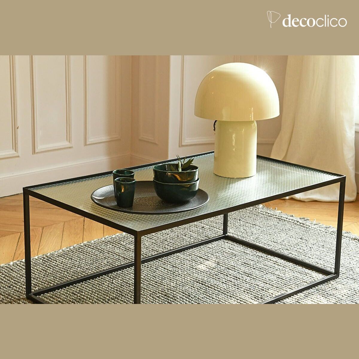 Low table in matt black metal with glass top Nevada