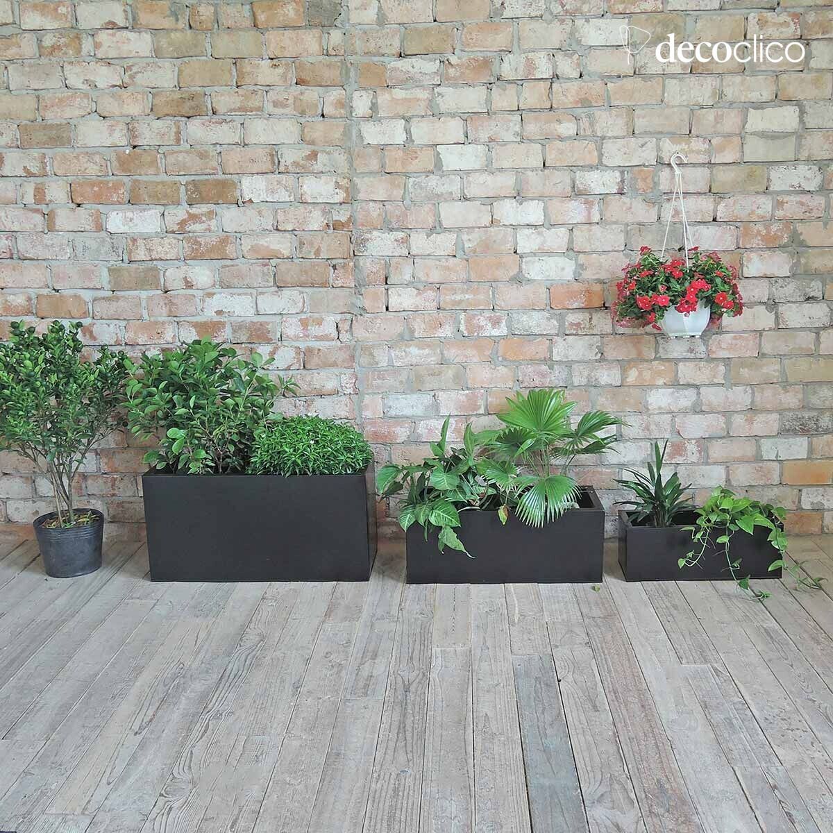 Macetero rectangular de metal galvanizado negro mate para colocar - PM