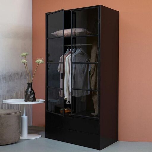 Armoire penderie en pin massif FSC et verre fumé Sivan | Decoclico