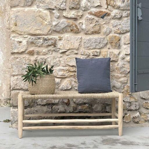 Panca in legno di teak e giunco marino, Casatera | Decoclico