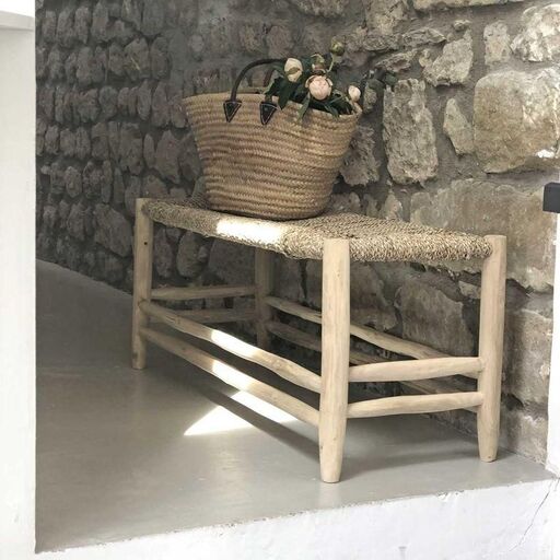 Panca in legno di teak e giunco marino, Casatera | Decoclico