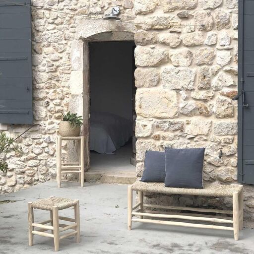 Panca in legno di teak e giunco marino | Decoclico