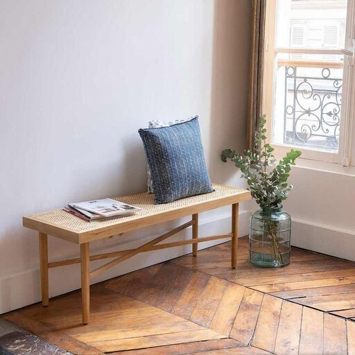 Banc en plaqué chêne et cannage en rotin Duncan | Decoclico