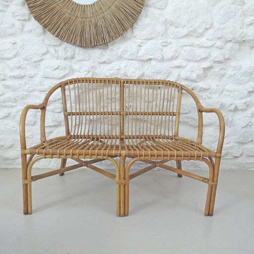 Banquette en rotin naturel avec accoudoirs | Decoclico