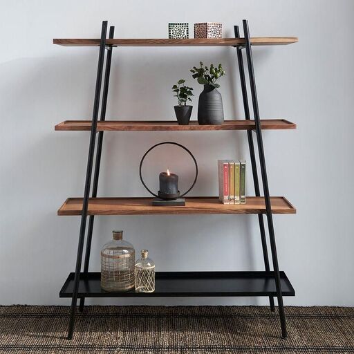 Bibliothèque en acacia massif teinté noyer Koben | Decoclico