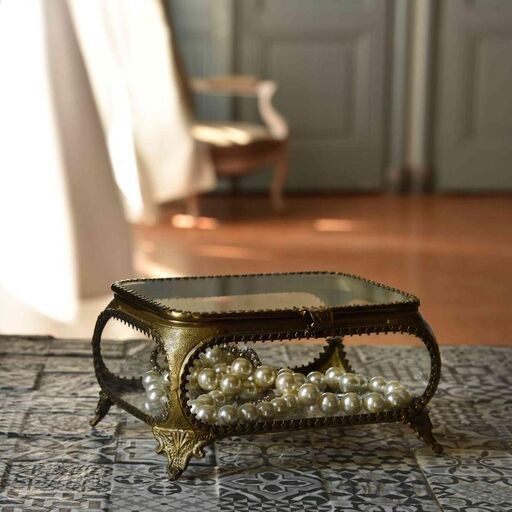 Boîte à bijoux rectangulaire verre et métal couleur laiton antique Javotte | Decoclico