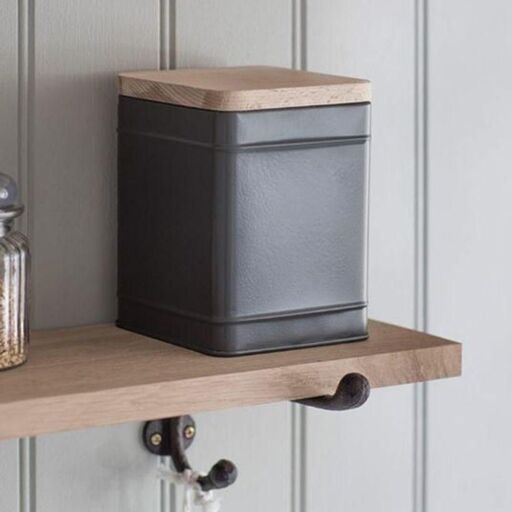 Boîte de conservation carrée en acier gris et couvercle en hêtre | Decoclico