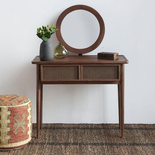 Coiffeuse en acacia massif teinté noyer et tatami Koben | Decoclico