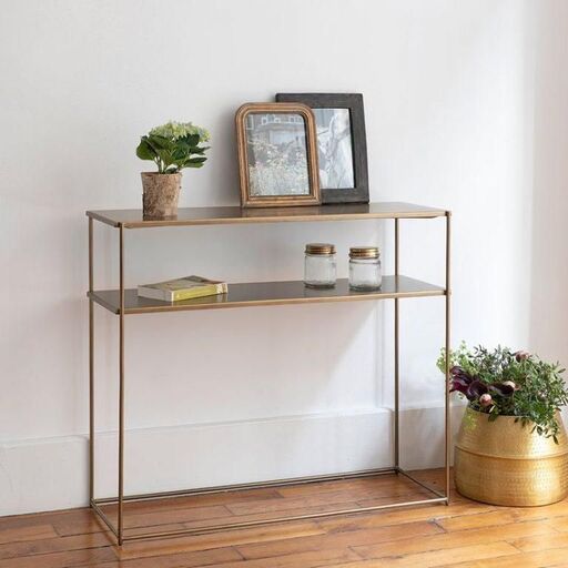 Console double niveau en métal finition laiton | Decoclico