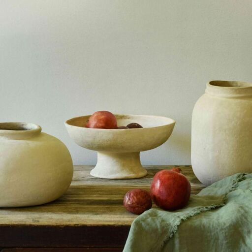 Coupe décorative en papier mâché blanc cassé Pia fait main | Decoclico