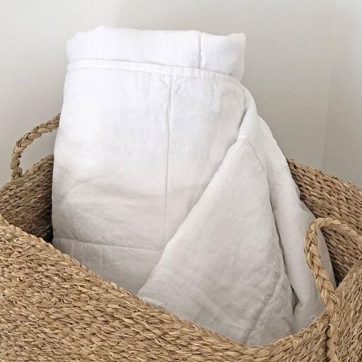 Bettüberwurf aus weißem gewaschenem Leinen Futter aus gewaschenem Baumwoll-Perkal Oslo | Decoclico