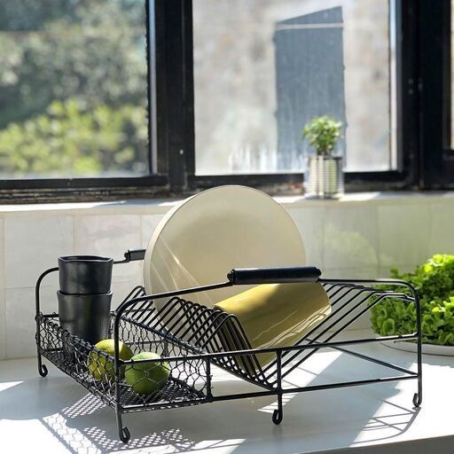 Egouttoir en métal noir mat et anses en bois | Decoclico