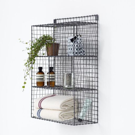Etagère murale en métal grillagé anthracite 5 niches | Decoclico