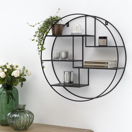 Étagère murale ronde en métal filaire finition noire | Decoclico