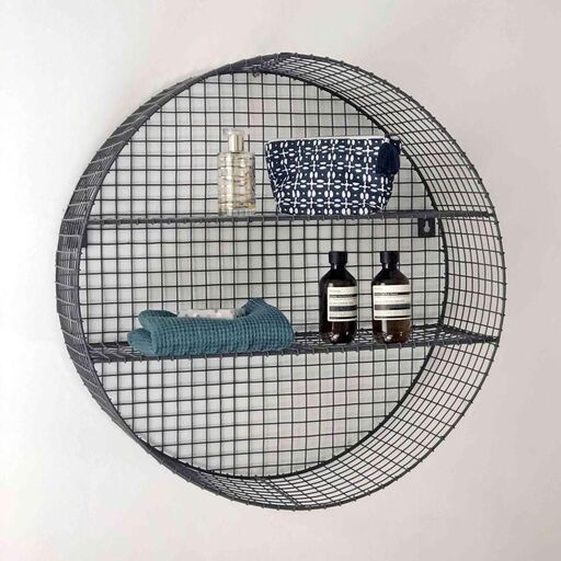 Etagère murale ronde en métal grillagé anthracite Greed | Decoclico
