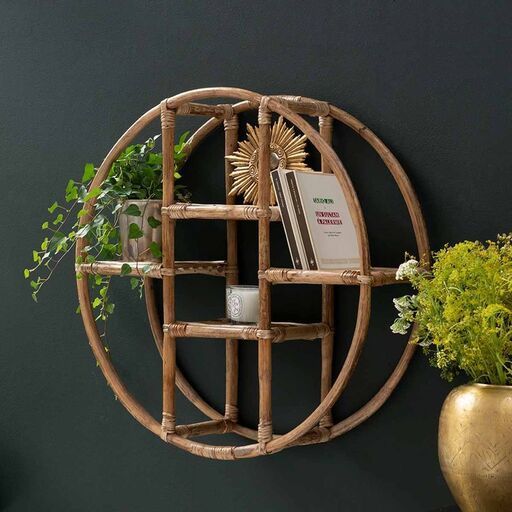 Étagère murale ronde en rotin style vintage | Decoclico