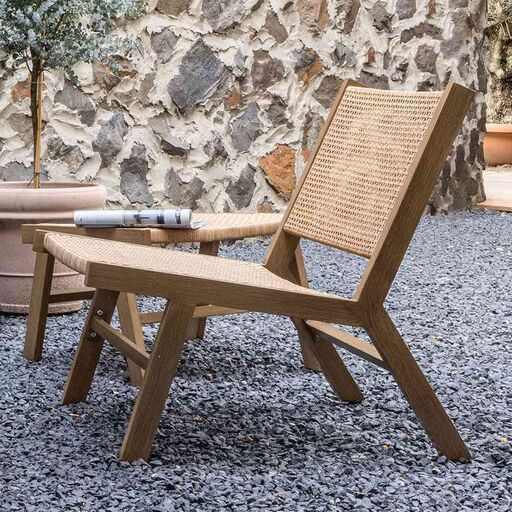 Fauteuil bas lounge en bois de teck et tressage en rotin | Decoclico