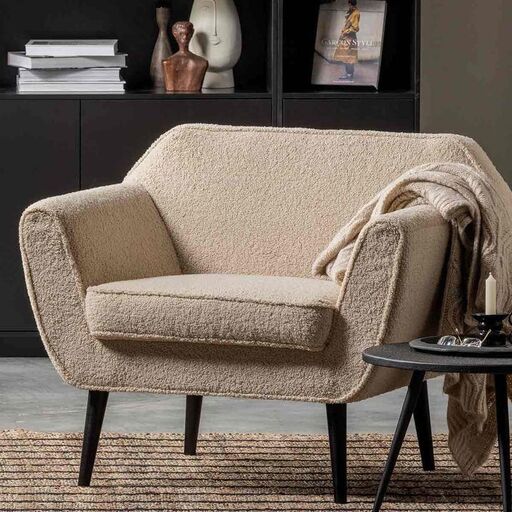 Fauteuil en tissu bouclette Rocco – Sable | Decoclico