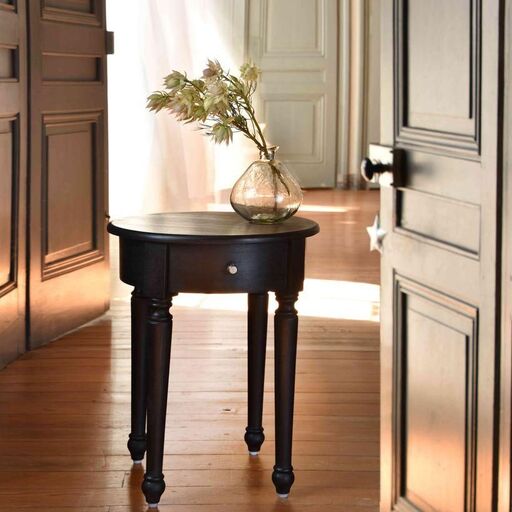 Guéridon rond ou chevet en manguier charbon Mareuil | Decoclico