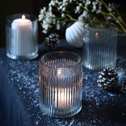 Set di 3 portacandele in vetro trasparente striato | Decoclico