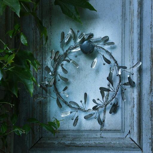Corona di foglie da parete in metallo, finitura grigio galvanizzato | Decoclico