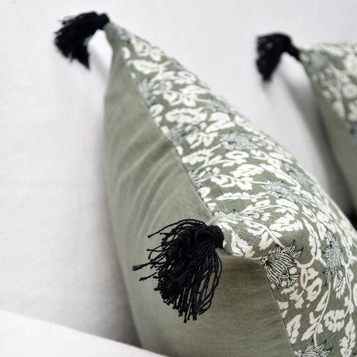 Housse de coussin en lin lavé block print | Decoclico