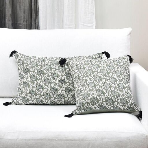 Housse de coussin en lin lavé block print | Decoclico