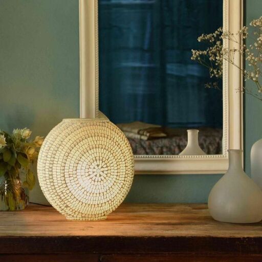 Lampe à poser ronde en mosaïque de verre Bangalore – blanc | Decoclico