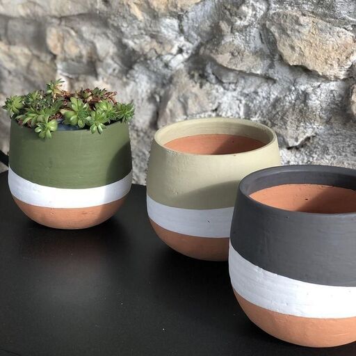 Set of 3 Lima painted terracotta flower pots | Decoclico