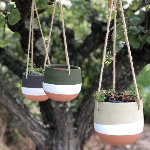 Set of 3 Lima painted earthenware hanging flower pots | Decoclico