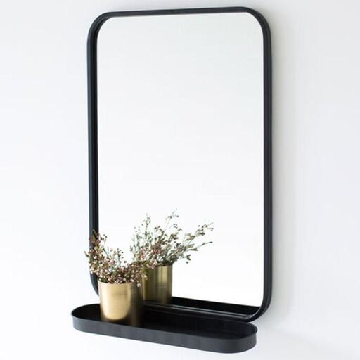 Specchio con mensola in metallo nero | Decoclico