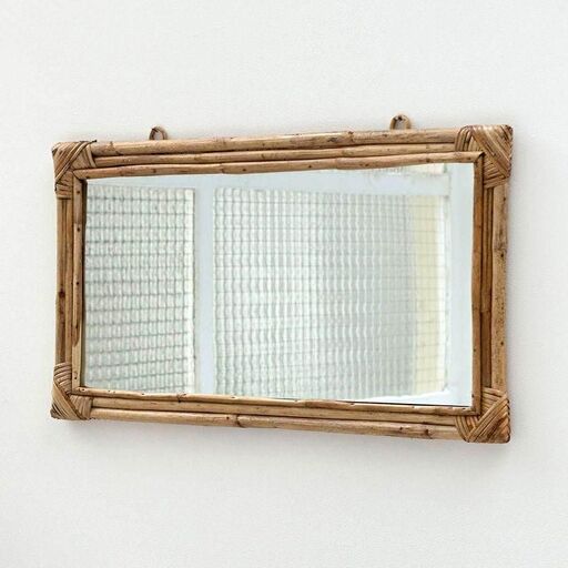 Rechteckiger Spiegel aus natürlichem Rattan 67 x 36 cm Moka | Decoclico