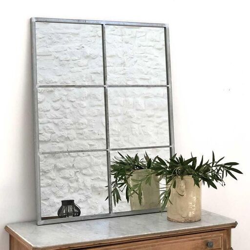 Miroir verrière rectangulaire en métal finition zinc 110 x 85 cm – Bréhat | Decoclico