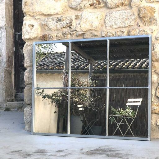 Miroir verrière en métal finition zinc – intérieur/extérieur | Decoclico