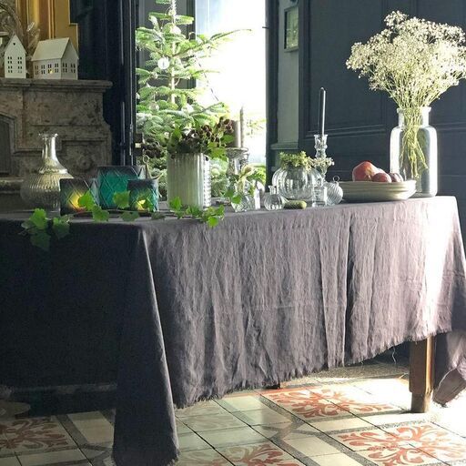 Nappe en chanvre lavé à franges charbon Douro | Decoclico
