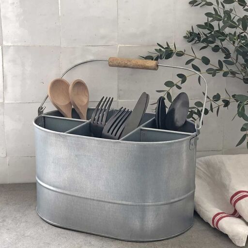 Range-couvert en métal et anse en bois finition zinc 6 cases | Decoclico