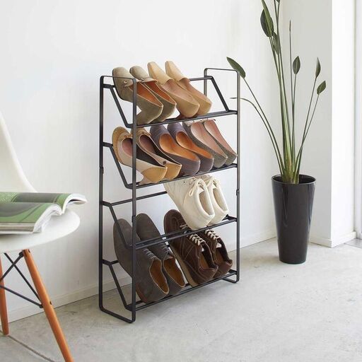 Rangement à chaussures 4 étages en acier noir Frame | Decoclico