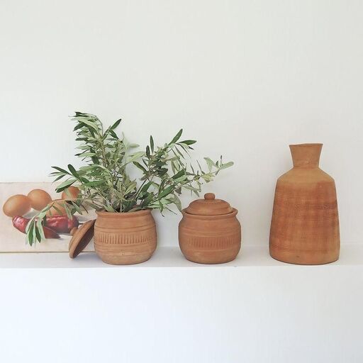Set de 2 pots en terre cuite avec couvercle Petra fait main | Decoclico