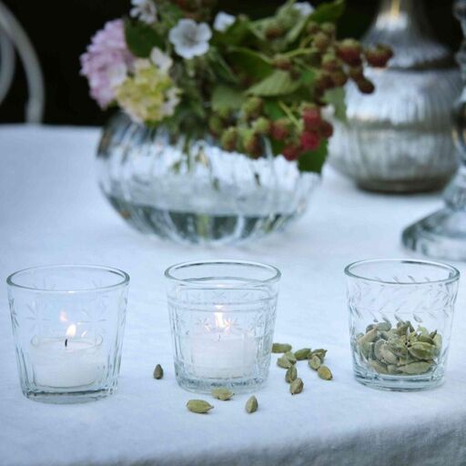 Set aus 3 Windlichtern aus geätztem, transparentem Glas Kastilien | Decoclico