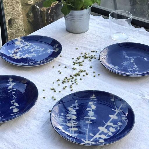 Set de 4 assiettes à dessert en céramique artisanale Indigo Blue | Decoclico