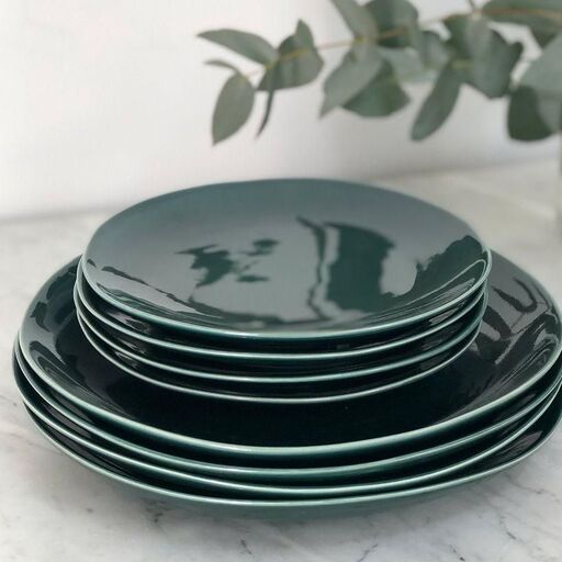 Set de 4 assiettes plates en céramique vert anglais | Decoclico