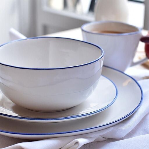 Set de 4 bols en céramique blanche et liseré bleu Baltique | Decoclico