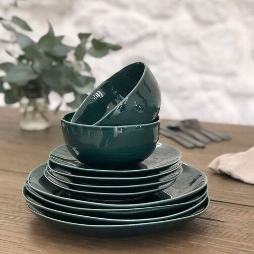 Juego de 4 cuencos de cerámica verde Lagune | Decoclico