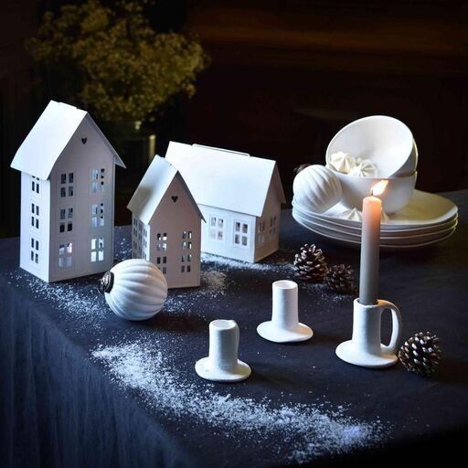 Set of 4 Christmas ornaments in terracotta with matt white relief Alma handmade | Decoclico