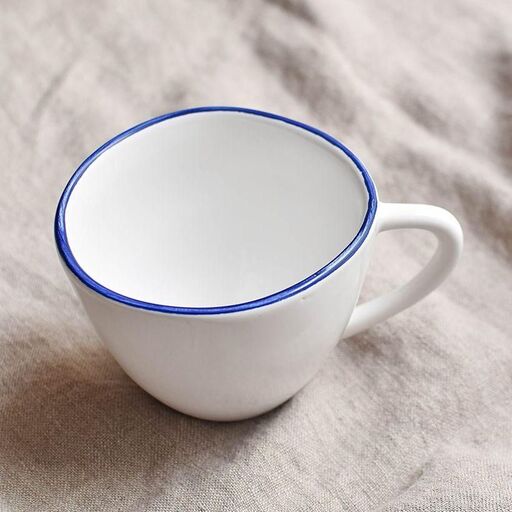 Set de 4 tasses en céramique blanche et liseré bleu Baltique | Decoclico