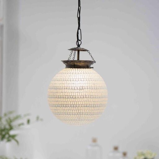 Suspension boule en mosaïque de verre Bangalore – blanc | Decoclico