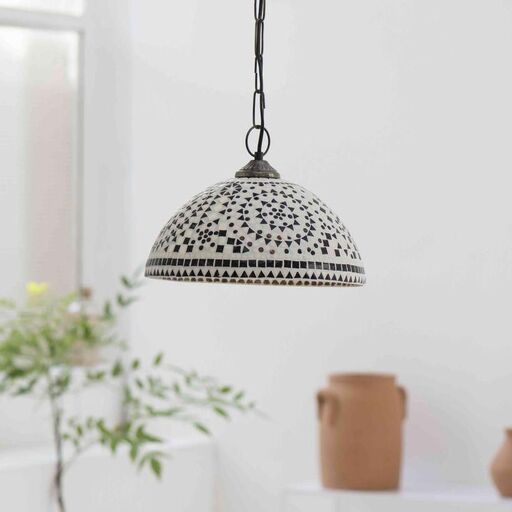 Suspension dôme en mosaïque de verre Bangalore – noir et blanc | Decoclico