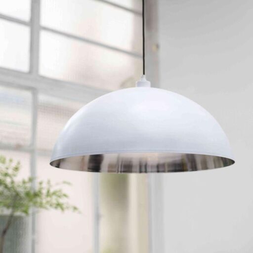 Hängeleuchte Kuppel XXL aus Metall in mattweißer Ausführung innen silver | Decoclico