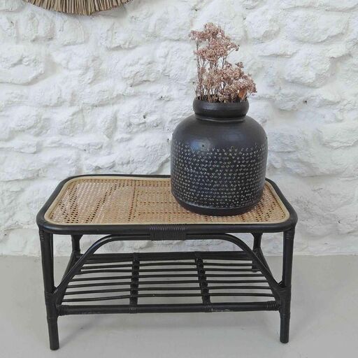 Couchtisch aus schwarzem Rattan und Rohrgeflecht | Decoclico